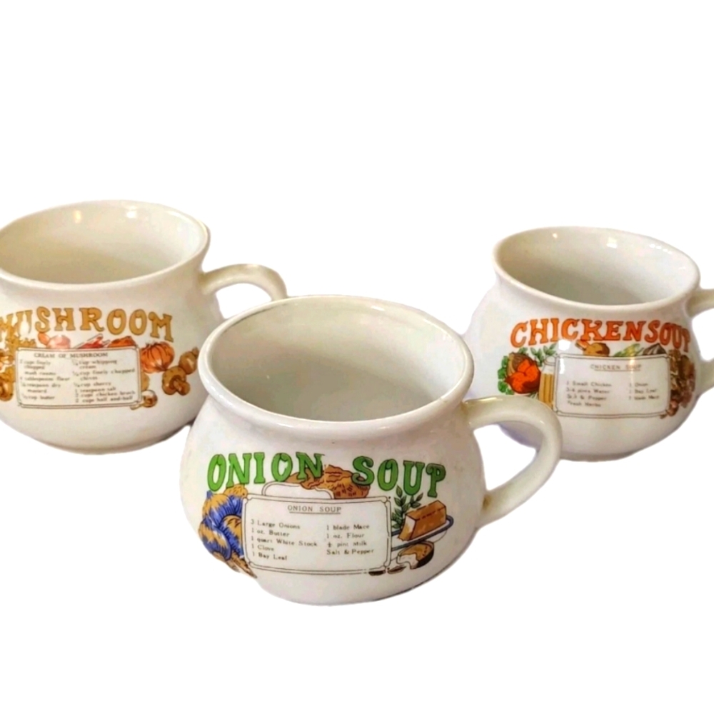 VTG Soup Recipe Mugs Lot of 3